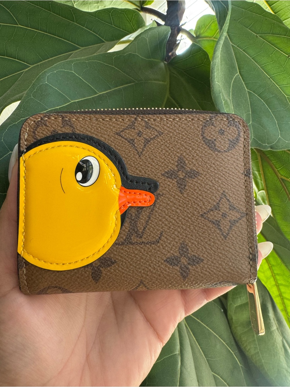 Louis Vuitton Brown Monogram Kids Wallet with Yellow and Orange Duck Patch
